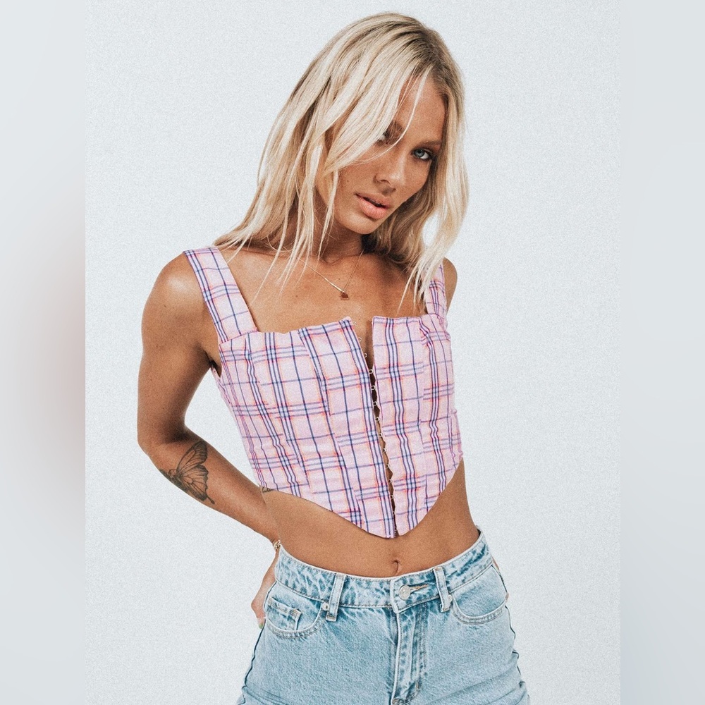 NWT Princess Polly Day Dreaming Corset Top - Pink Checkered